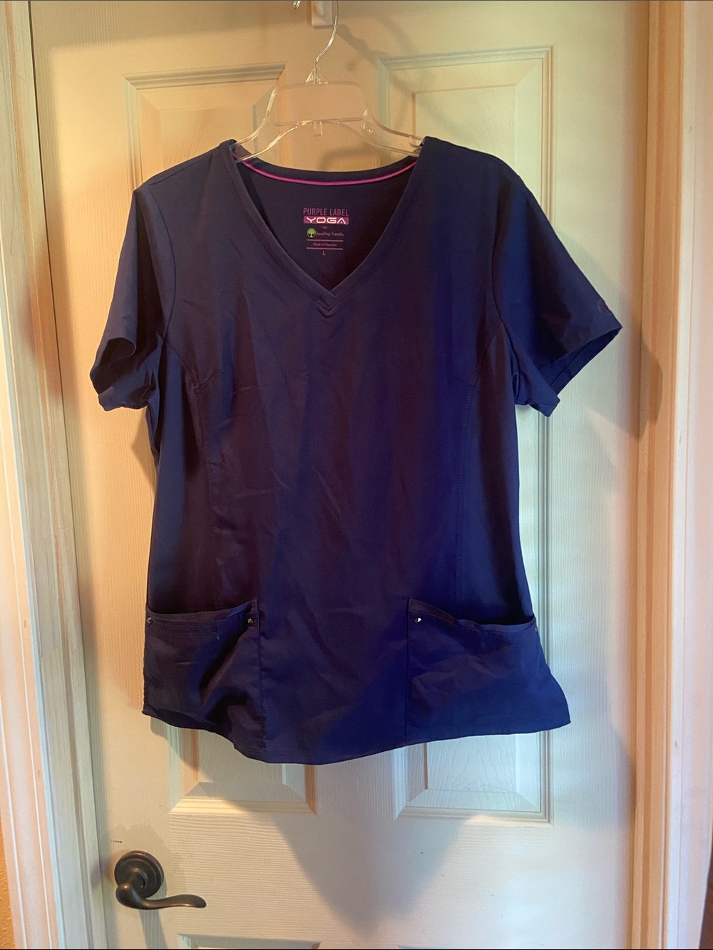 healing hands Navy V-Neck Scrub Top